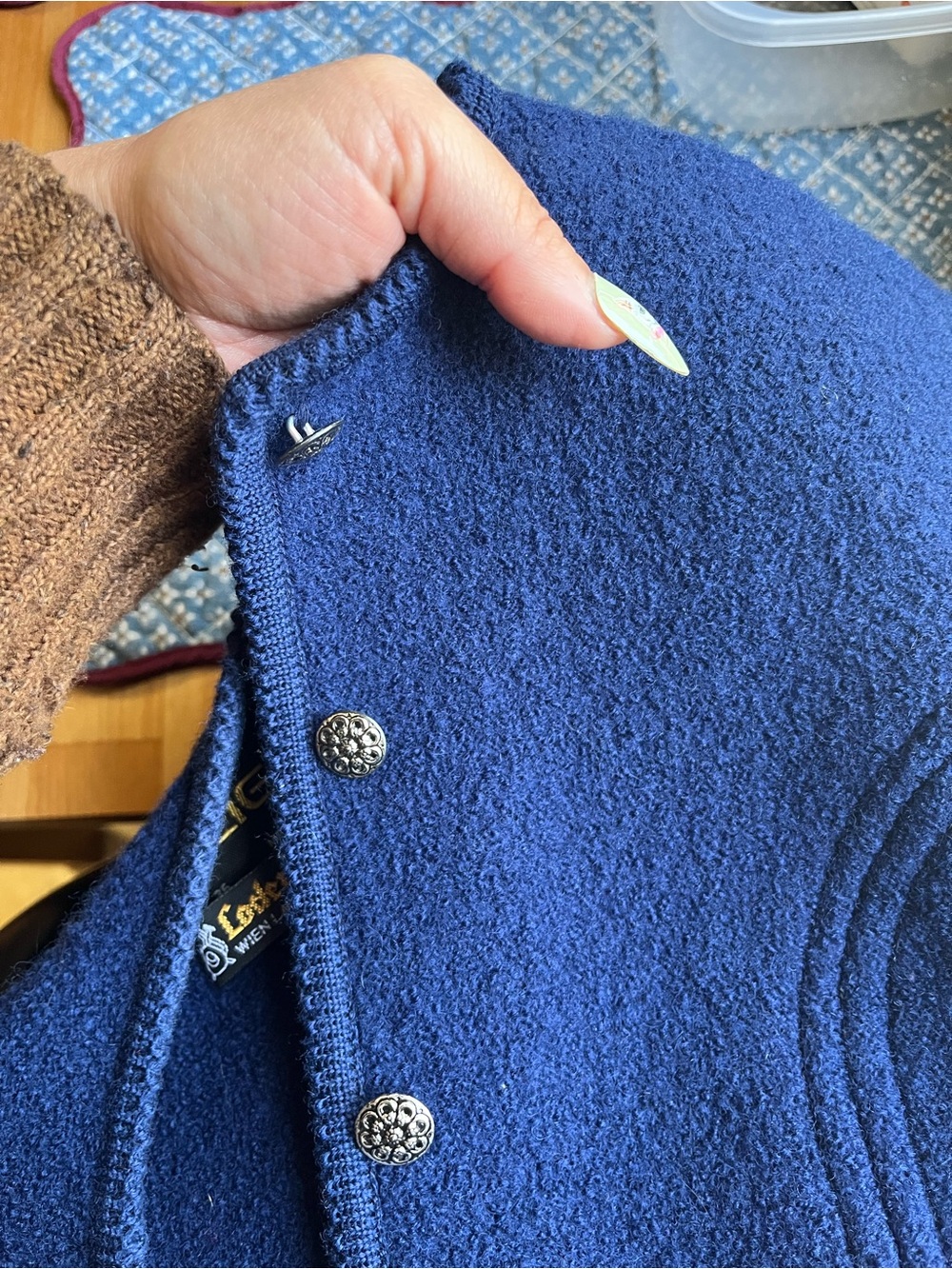 Vintage Blue Wool Button-Front Jacket - Picture 9 of 9